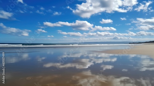 Beach with cloud reflections