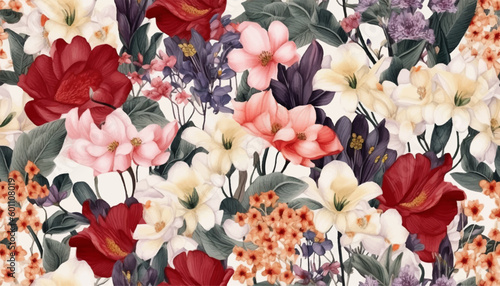 vintage Floral pattern, flowers print. Modern botanical pattern. Fashionable template for design. Background for wallpaper or fabric. Botanic Tile.