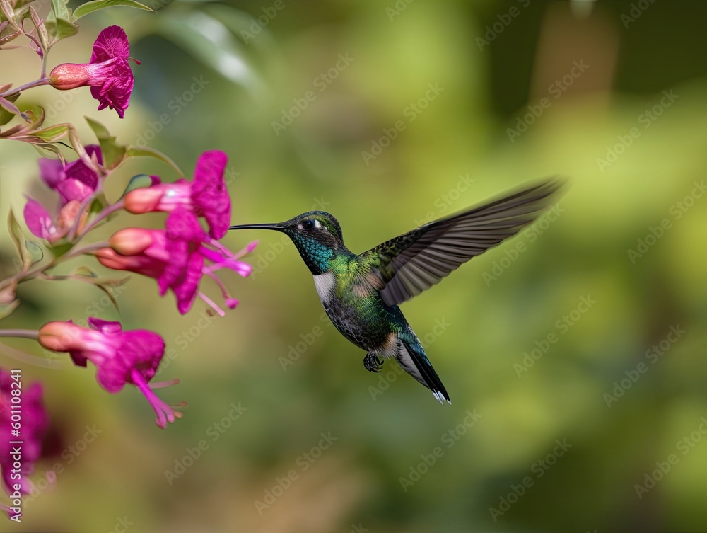 Fototapeta premium Hummingbird's Rapid Wings, AI Generated