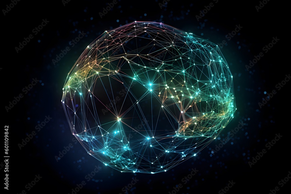 Obraz premium global social network abstract image. Neural network, artificial intelligence, Generative AI