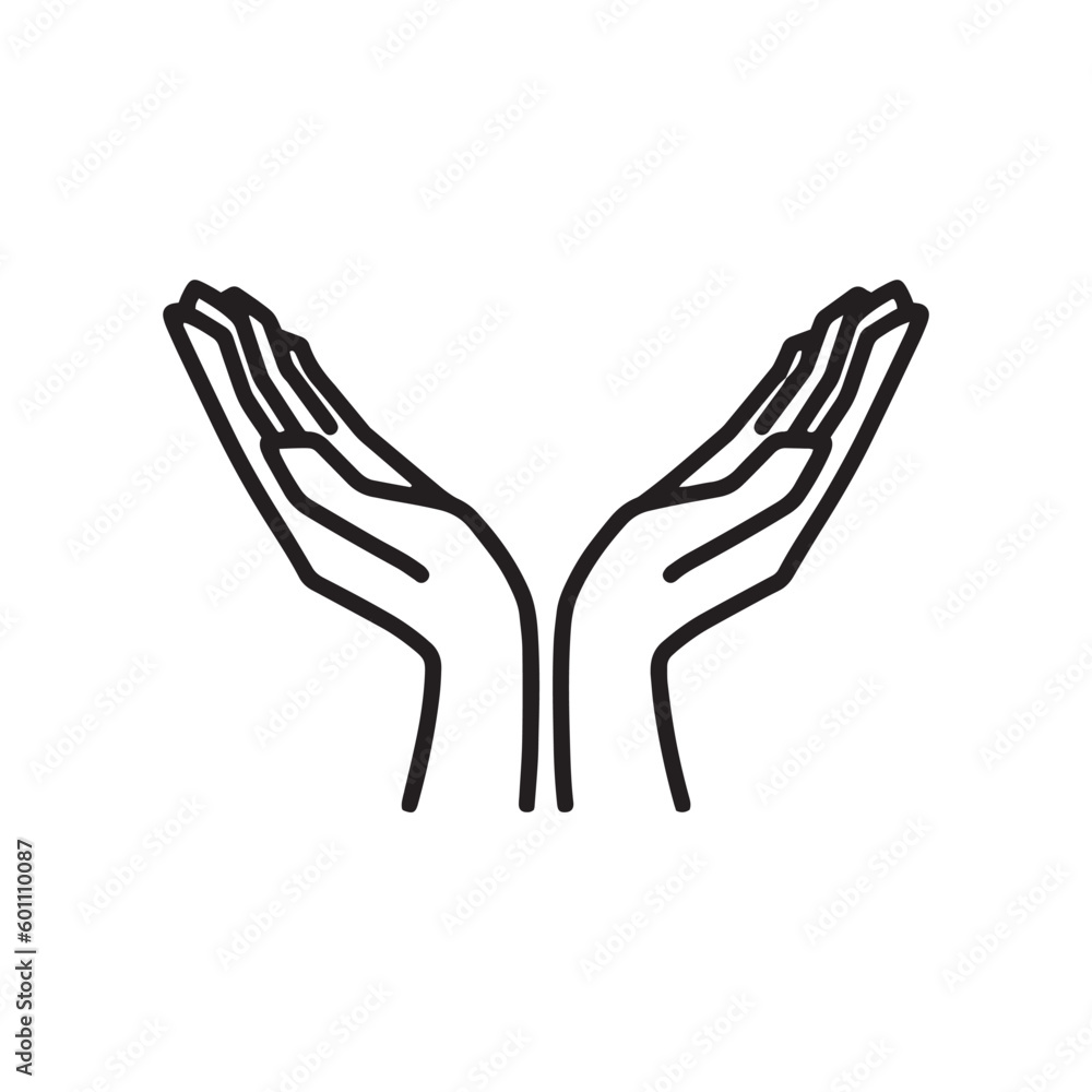 Obraz premium 手のひらを開いて何かを受け止めようとする手 モノクロ白フチあり