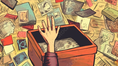 Illustration of opening a box full of memories photo