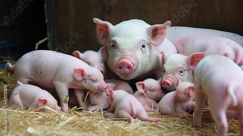 Piglets nursing from their mother