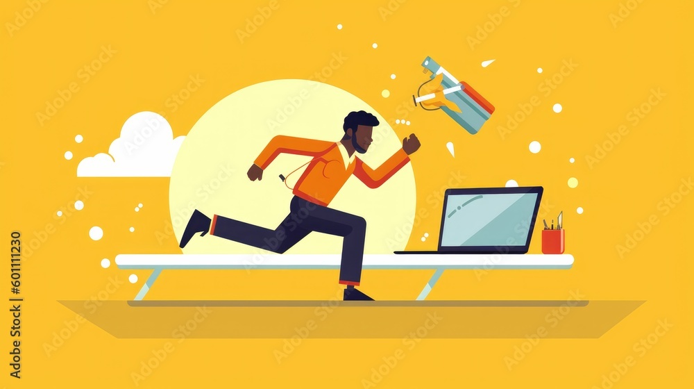 Vector illustration of a man running away from keyboard Vector illustration of a man running away from keyboard