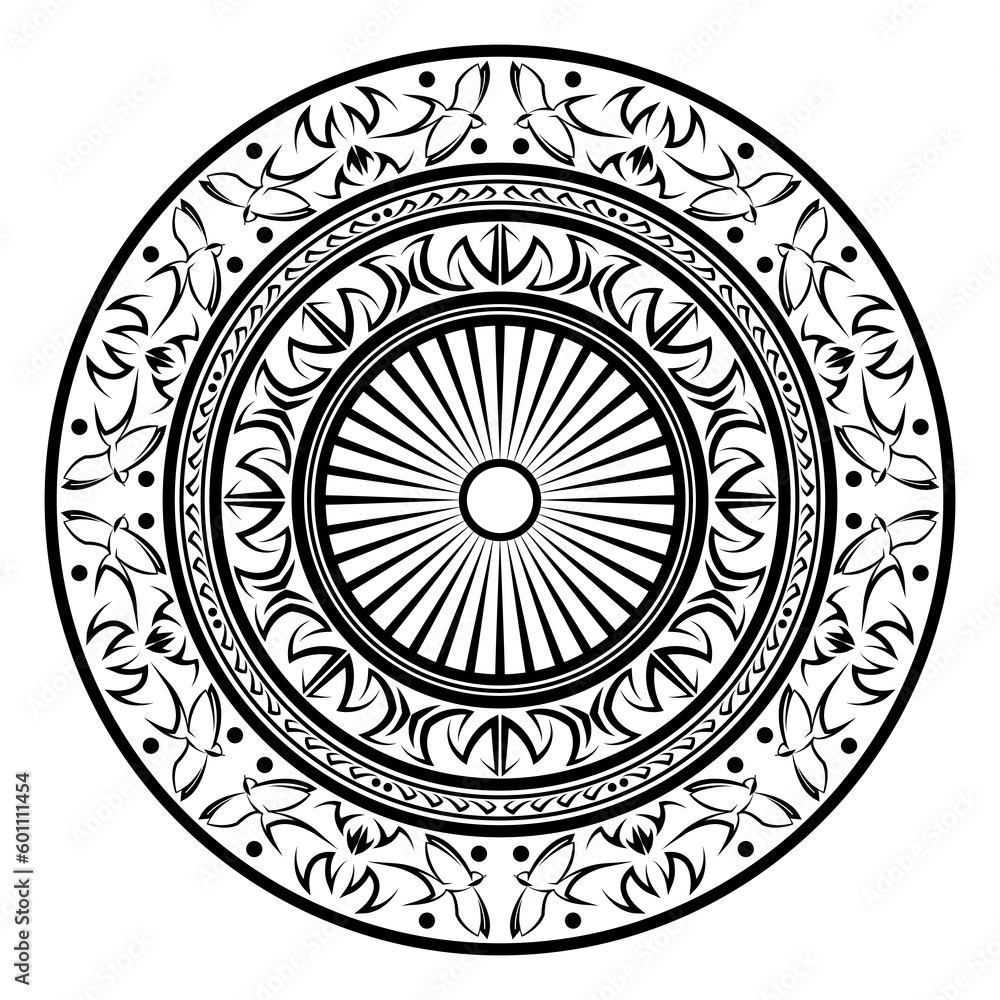 Circular pattern in the form of a mandala with swallow