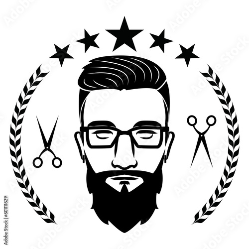 Image of a man's face. Vintage style. Can be used as a barbershop logo.