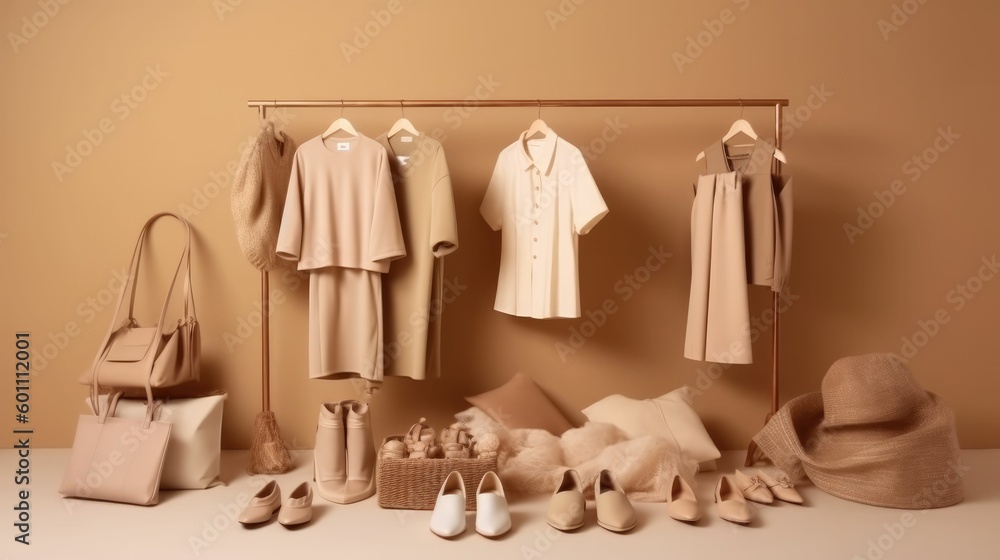 Collection of fashion clothes in beige colors Collection of fashion clothes in beige colors