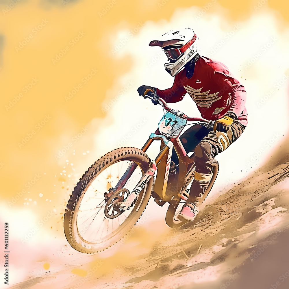 Naklejka premium Downhill Mountain Biker, Generative AI