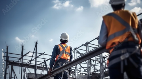 Engineer technician Looking Up and Analyzing an Unfinished Construction Project, Generative AI