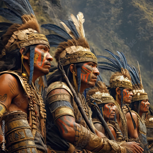 Portrait of indigenous warriors in Latin America, Generative AI photo