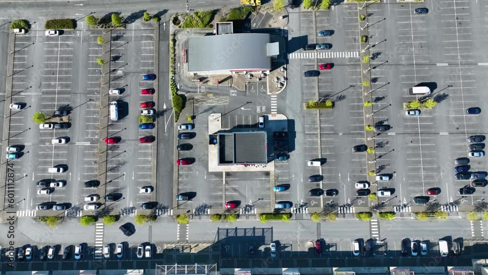 Large parking area with the free parking spaces near the supermarket 4k Large parking area with the free parking spaces near the supermarket 4k