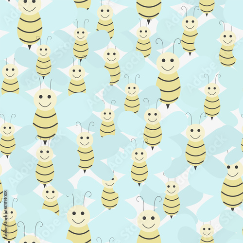 Cute seamless pattern with little bees. Wrapping paper template. Patterns for decoration. Bees and honeycombs. © Yermishyna