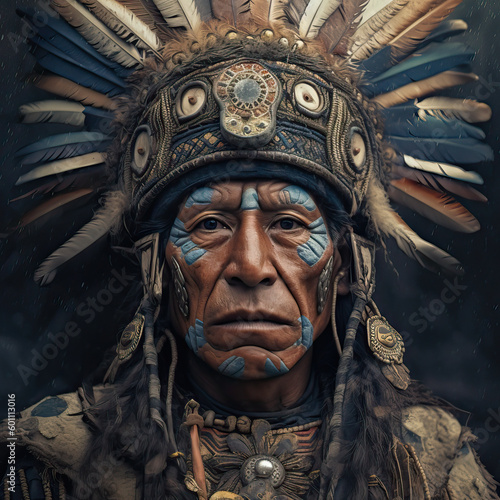 Indigenous Inca warrior standing on a mountain side, Generative AI portrait photo