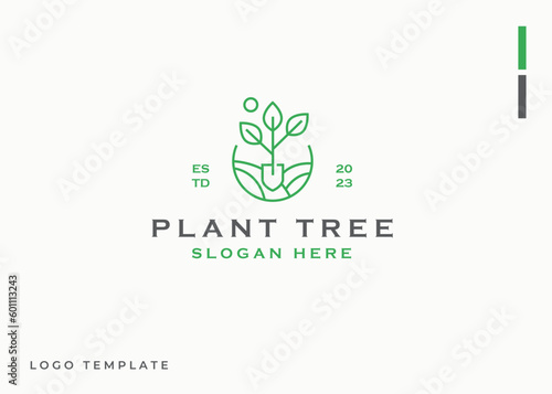 Shovel Leaf Farm Field Vector Logo. Creative Concept for Brand Company Like Gardening, Agriculture, Organic, Harvest, Ecology etc.