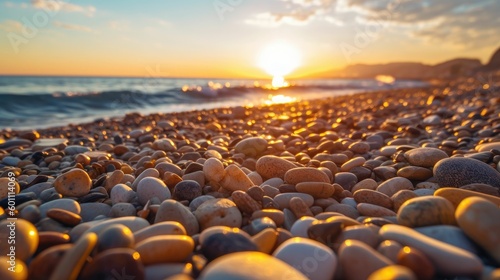 Pebbles in the beach during sunset