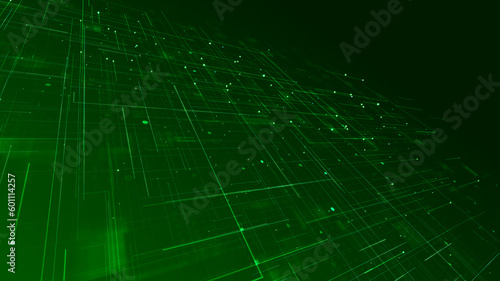Green digital line and grid perspective technology abstract background concept
