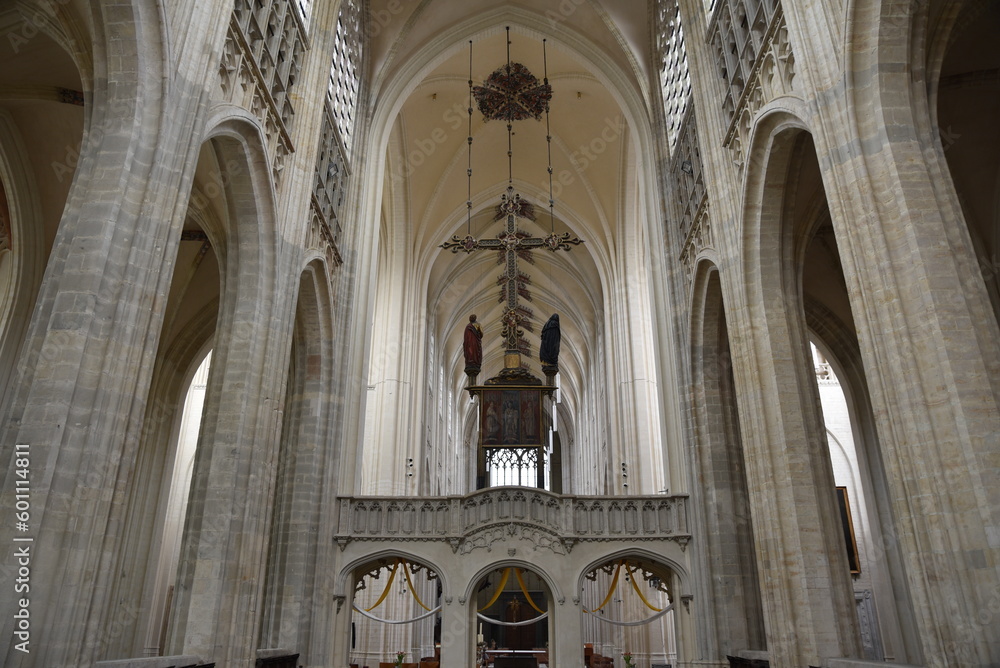 Nef gothique de l'église Sankt Pieter à Louvain. Belgique
