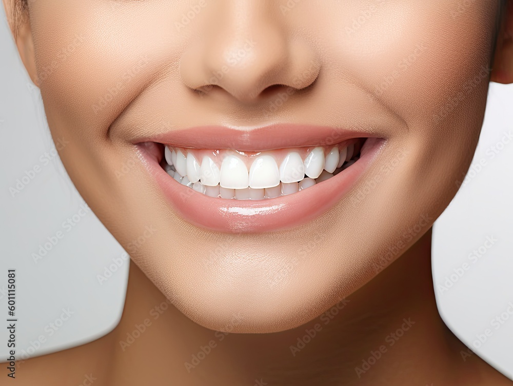 Close up Perfect smile showing white teeth ,Generative AI
Close up Perfect smile showing white teeth ,Generative AI