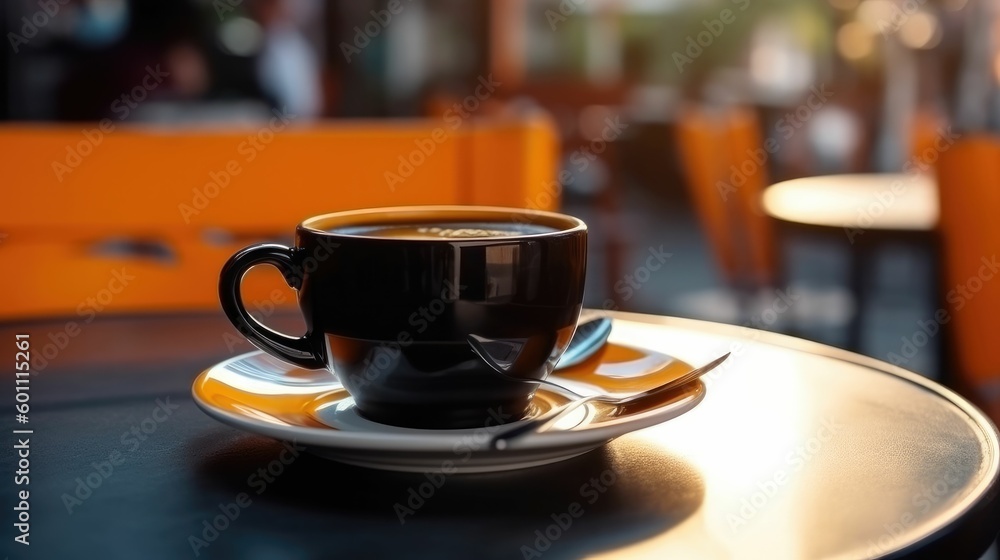 Cup of hot coffee on table in cafe Cup of hot coffee on table in cafe