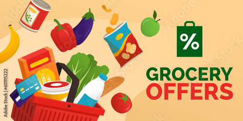 Shopping basket and many groceries