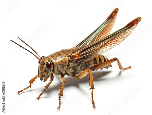 a stunning grasshopper, isolated on white background, macro, incredible pollinator, Generative AI © Sasint