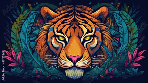 Vector background with abstract tiger in jungle