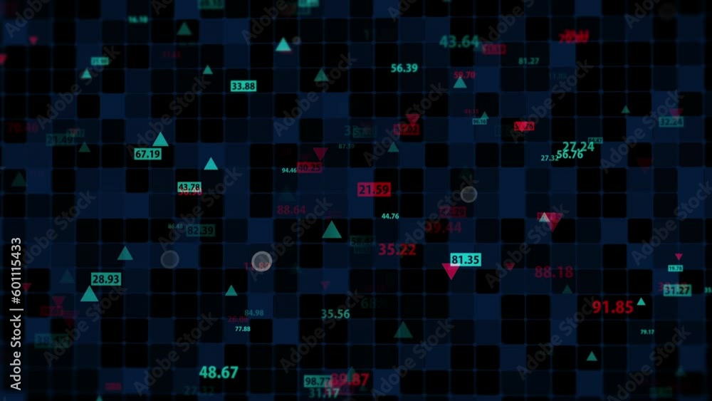 Changing stock market data on a dark background. Movable camera. Movements in the financial market. Virtual display of quotes. Looped, 4K
Changing stock market data on a dark background. Movable camera. Movements in the financial market. Virtual display of quotes. Looped, 4K