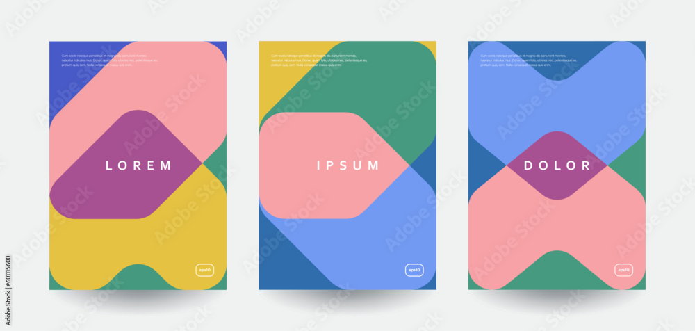Minimal brochure covers template. Colorful patterns vector design.