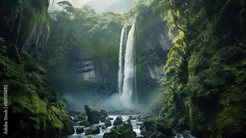 Breathtaking Waterfall Cascading Down Rugged Cliff - Generative AI