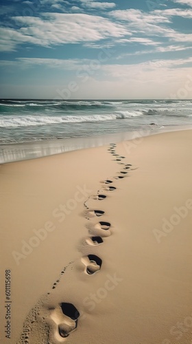 Footprints in Powdery Sand of Pristine Beach - Generative AI
