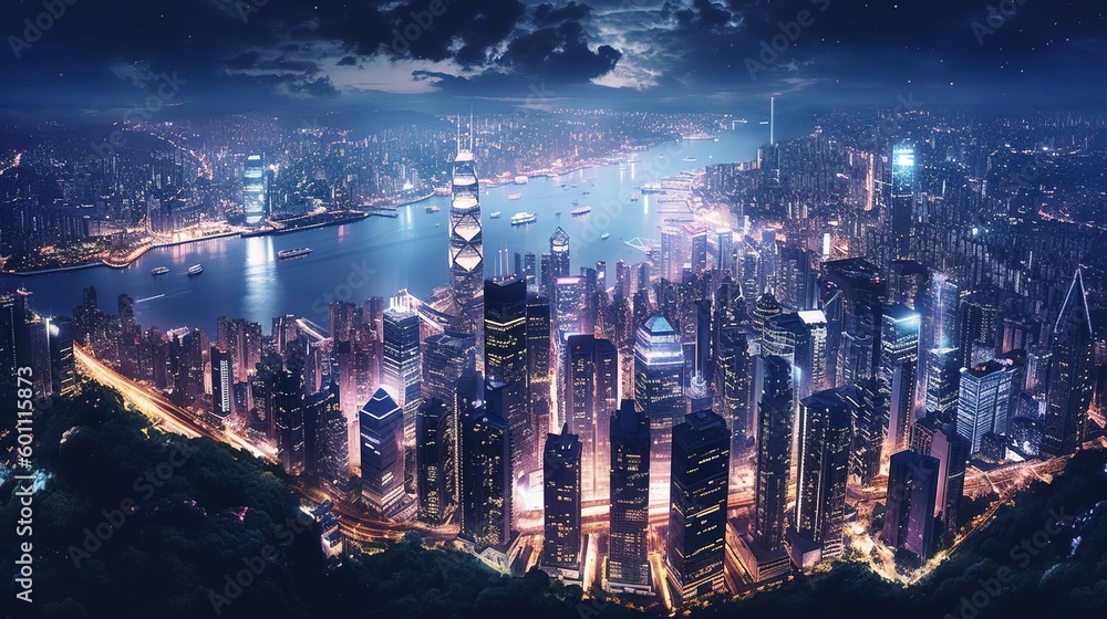 Striking Earth's Urban Metropolis Night Cityscape - Generative AI