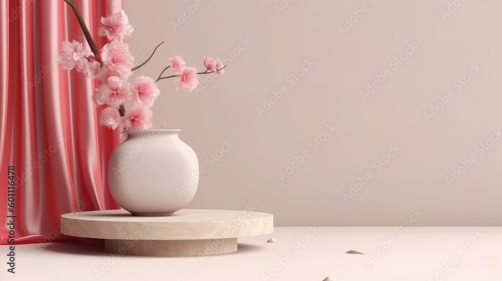 3D Display Podium with Beige Background and Curtain 3D Display Podium with Beige Background and Curtain