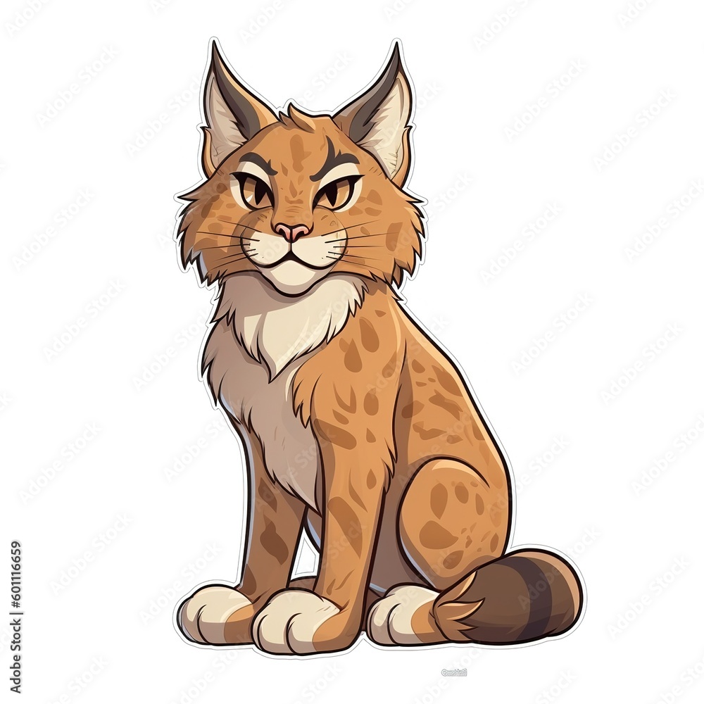 Cartoon sticker of a Lynx over white background. Generative AI illustration