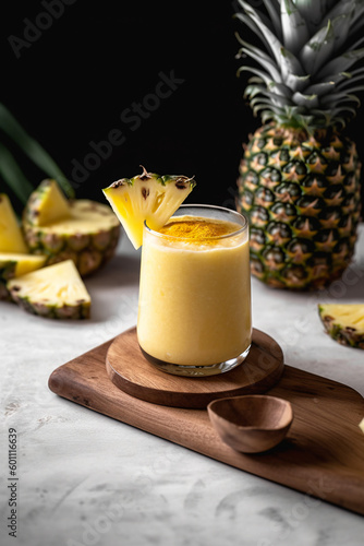 Healthy pineapple drink smoothie. Generative ai