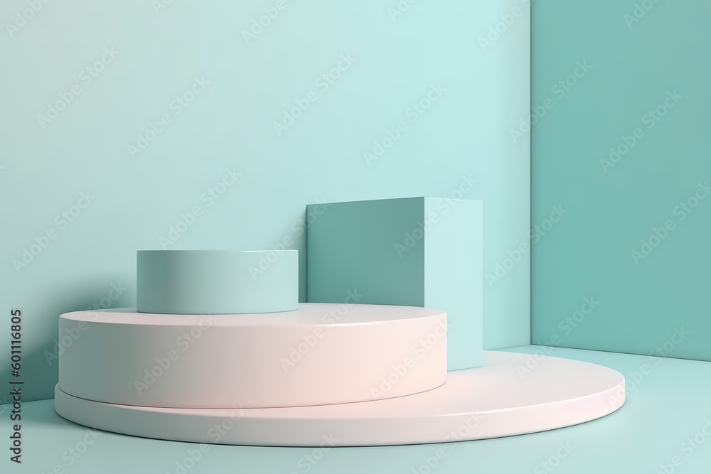 abstract minimal empty podium with bright colors to display products on a raised graphical area, 3D style generative ai Illustration abstract minimal empty podium with bright colors to display products on a raised graphical area, 3D style generative ai Illustration