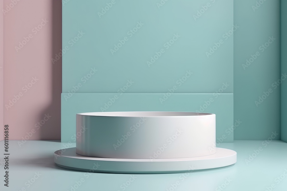 abstract minimal empty podium with bright colors to display products on a raised graphical area, 3D style generative ai Illustration