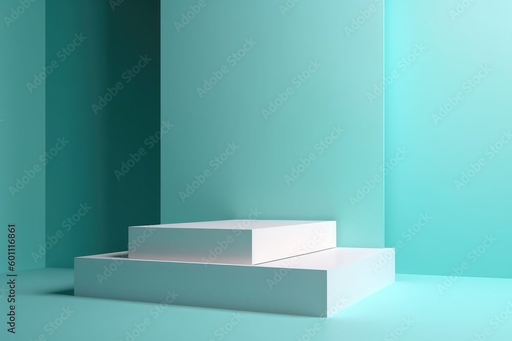 abstract minimal empty podium with bright colors to display products on a raised graphical area, 3D style generative ai Illustration abstract minimal empty podium with bright colors to display products on a raised graphical area, 3D style generative ai Illustration