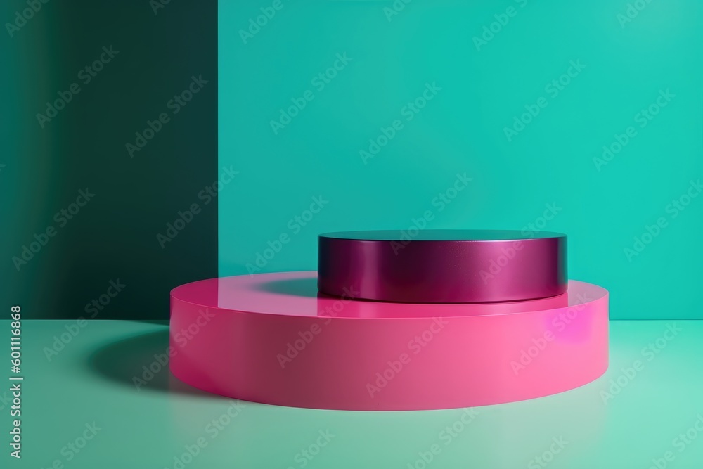 abstract minimal empty podium with bright colors to display products on a raised graphical area, 3D style generative ai Illustration abstract minimal empty podium with bright colors to display products on a raised graphical area, 3D style generative ai Illustration