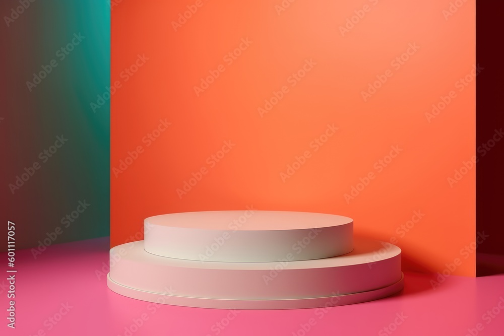abstract minimal empty podium with bright colors to display products on a raised graphical area, 3D style generative ai Illustration abstract minimal empty podium with bright colors to display products on a raised graphical area, 3D style generative ai Illustration