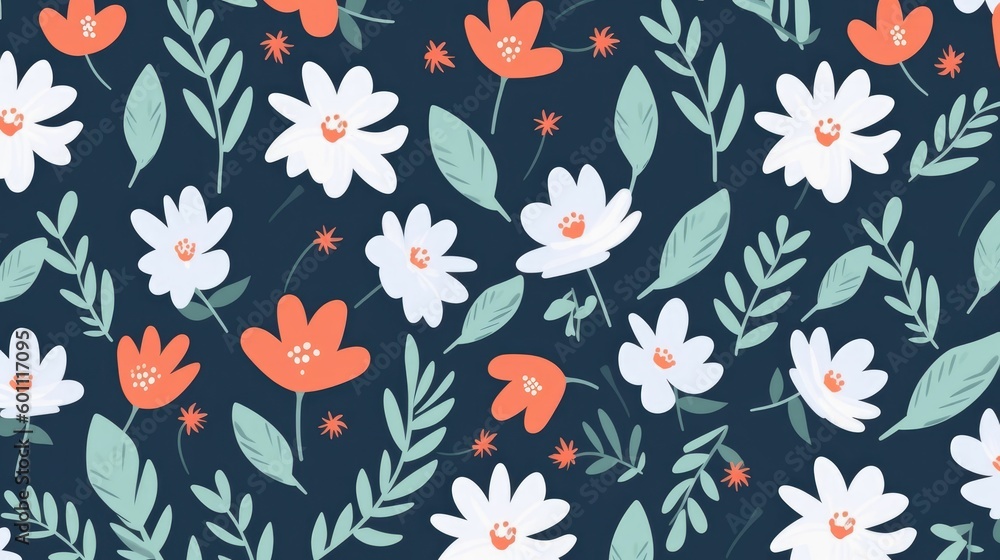 Seamless pattern with flowers and leaves Seamless pattern with flowers and leaves
