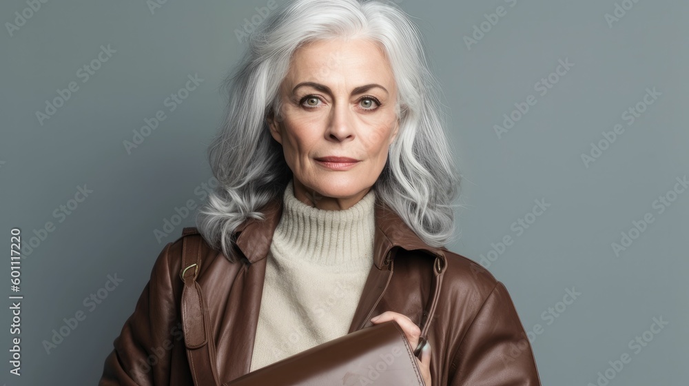 Fototapeta premium Confident and mature man with grey hair and handbag