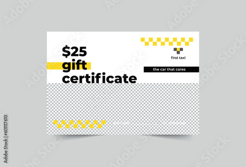 Taxi Services gift certificate template. A clean, modern, and high-quality design gift certificate vector design. Editable and customize template gift certificate