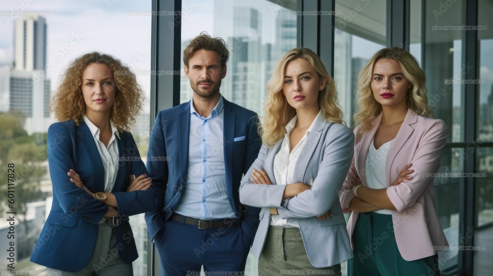 Confident business people standing at office Confident business people standing at office