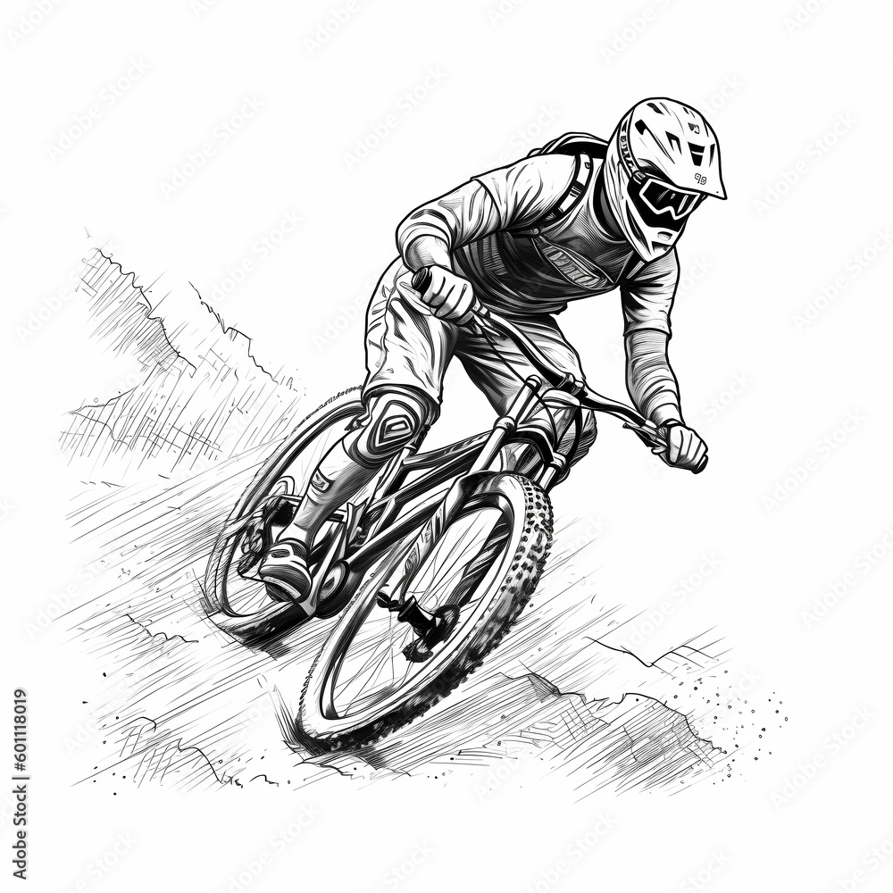 Mountain biker sketch Design. Generative AI Mountain biker sketch Design. Generative AI