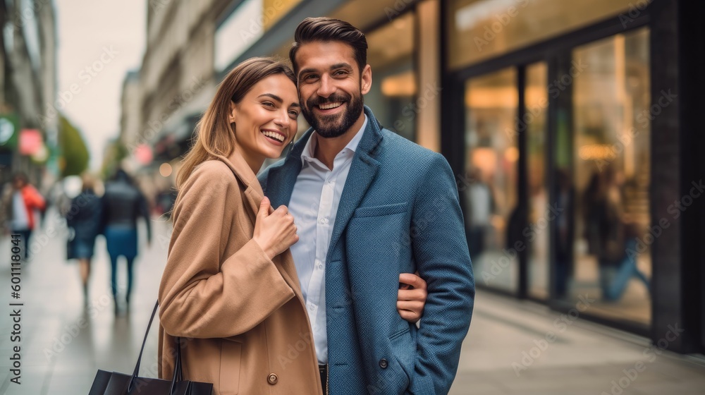 custom made wallpaper toronto digitalYoung couple with shopping bags in the city