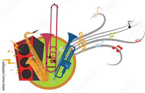 Canvas Print Accompaniment, music score, sound system, trumpet, saxophone