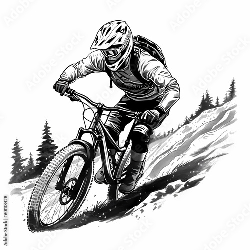 Mountain biker sketch Design. Generative AI