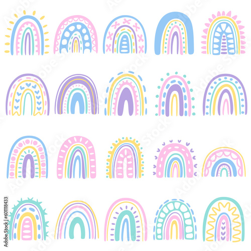 Cute Doodle Rainbow Vector Set in Pastel Color Style
