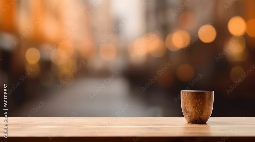 Empty coffee table over defocused coffee shop background Empty coffee table over defocused coffee shop background