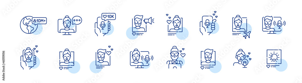Social media bloggers and podcast authors. Popular content creators icons set. Pixel perfect, editable stroke line design Social media bloggers and podcast authors. Popular content creators icons set. Pixel perfect, editable stroke line design